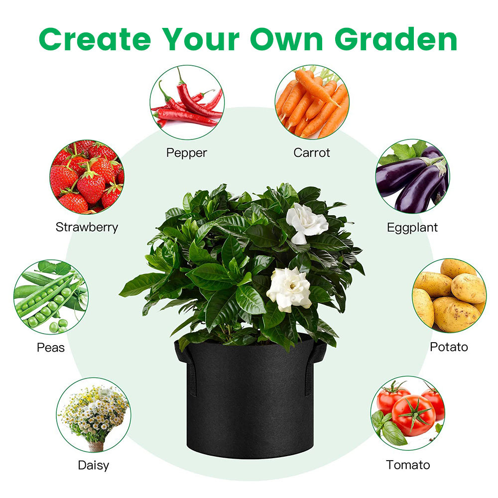 Black Plant Fabric Grow Bags Flower Vegetable Pots with handle - Image 2
