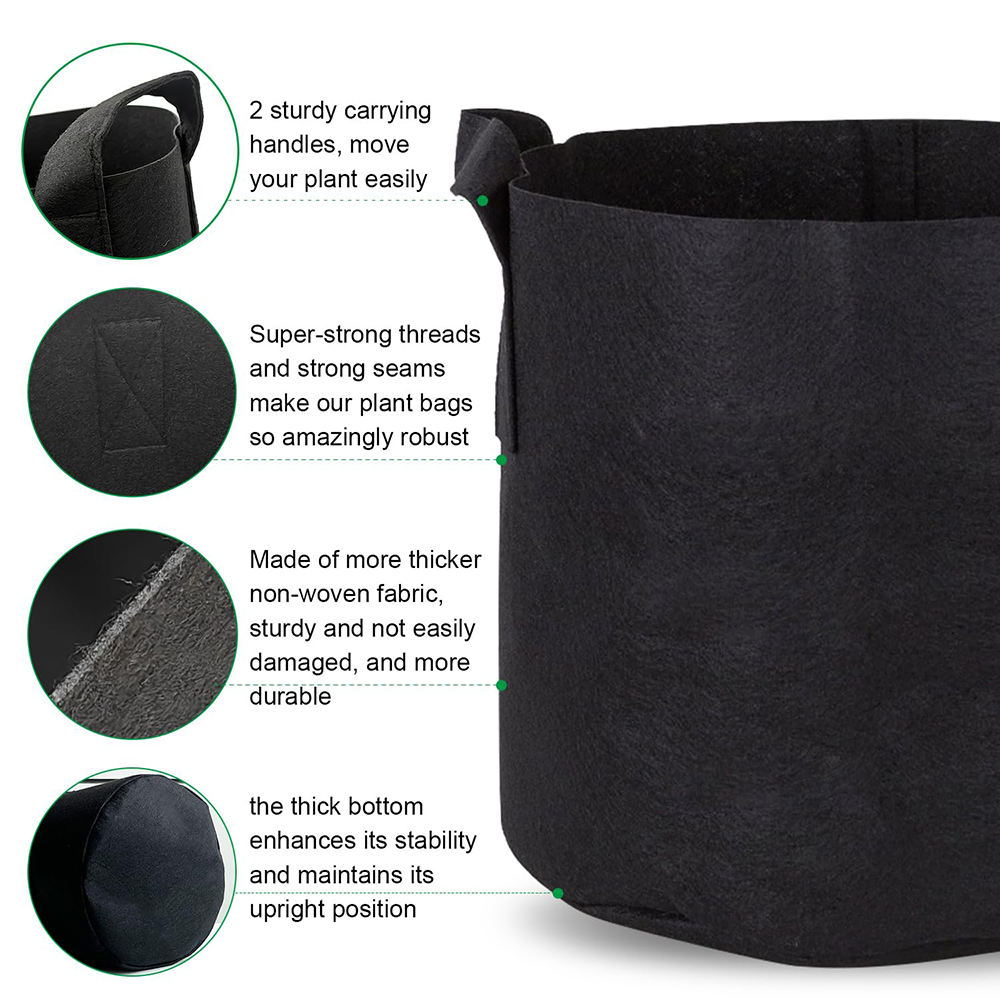 Black Plant Fabric Grow Bags Flower Vegetable Pots with handle - Image 3